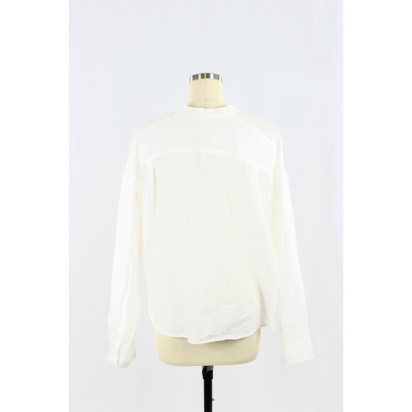 Aritzia GROUP BY BABATON Portofino White Linen Cropped Button-Up Shirt, Size M - Picture 3 of 13